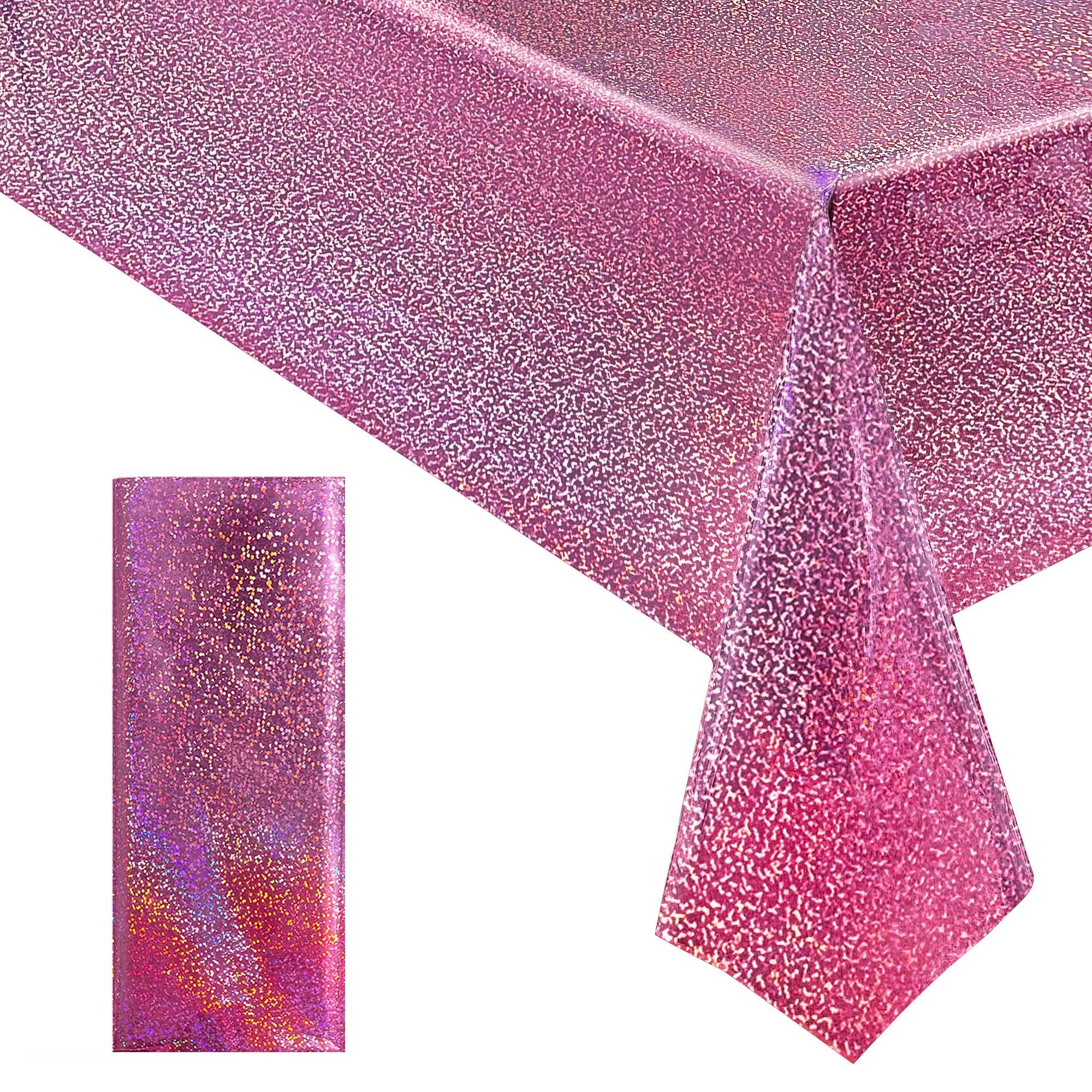 Photo 1 of Pink Holographic Laser Tablecloths Hot Pink Shiny Table Covers 40" x 108" Foil Disposable Rectangle Table cloths for Girl Birthday Party Wedding Anniversary Bachelorette Baby Shower Decor