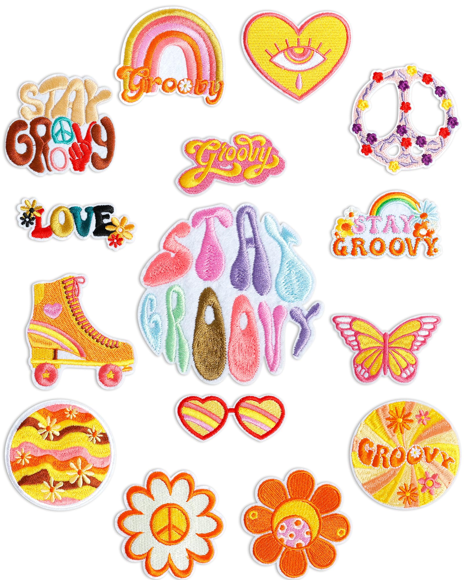 Photo 1 of 15 Pcs Retro Boho Iron On Patches, Bohemia Hippie Vintage Style Embroidered Patch for Clothes, Love & Peace Signs for Hats/Backpacks/Jackets DIY Decoration