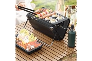 ARCMIRA Portable Gas Grill, Compact Suitcase Design Portable Grill for Camping/Outdoor Cooking/Barbecue/Patio/Tailgate, Stainless Steel Small Propane Grill with Grill Pan, Drip Tray, Foldable Legs
