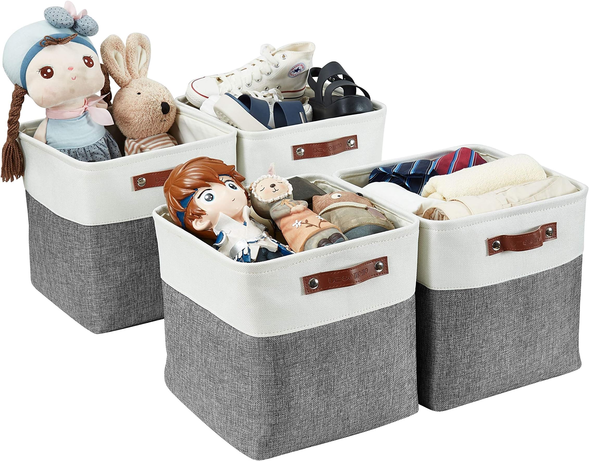 DECOMOMO Cubby Storage Bins 12 Inch Storage Bins, Bins For Cube Organizer Kallax Insert Bedroom Office Shelf Closet Nursery Toys Cloth Bathroom (Slate Grey&White)