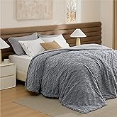Bedsure Gentlesoft Sherpa King Size Blanket for Bed- Fleece Fluffy & Cozy Cable Jacquard Tufted for Women Gift, Thick and Warm Christmas Blanket for Winter, Grey, 108x90 Inches