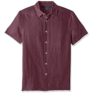 Camisa de algod&oacute;n de lino s&oacute;lido de manga corta para hombre Perry Ellis
