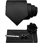 JEMYGINS Mens Tie and Lapel Pin Necktie Pocket Square Cufflinks and Tie Clip Sets for Business Casual 5PCS