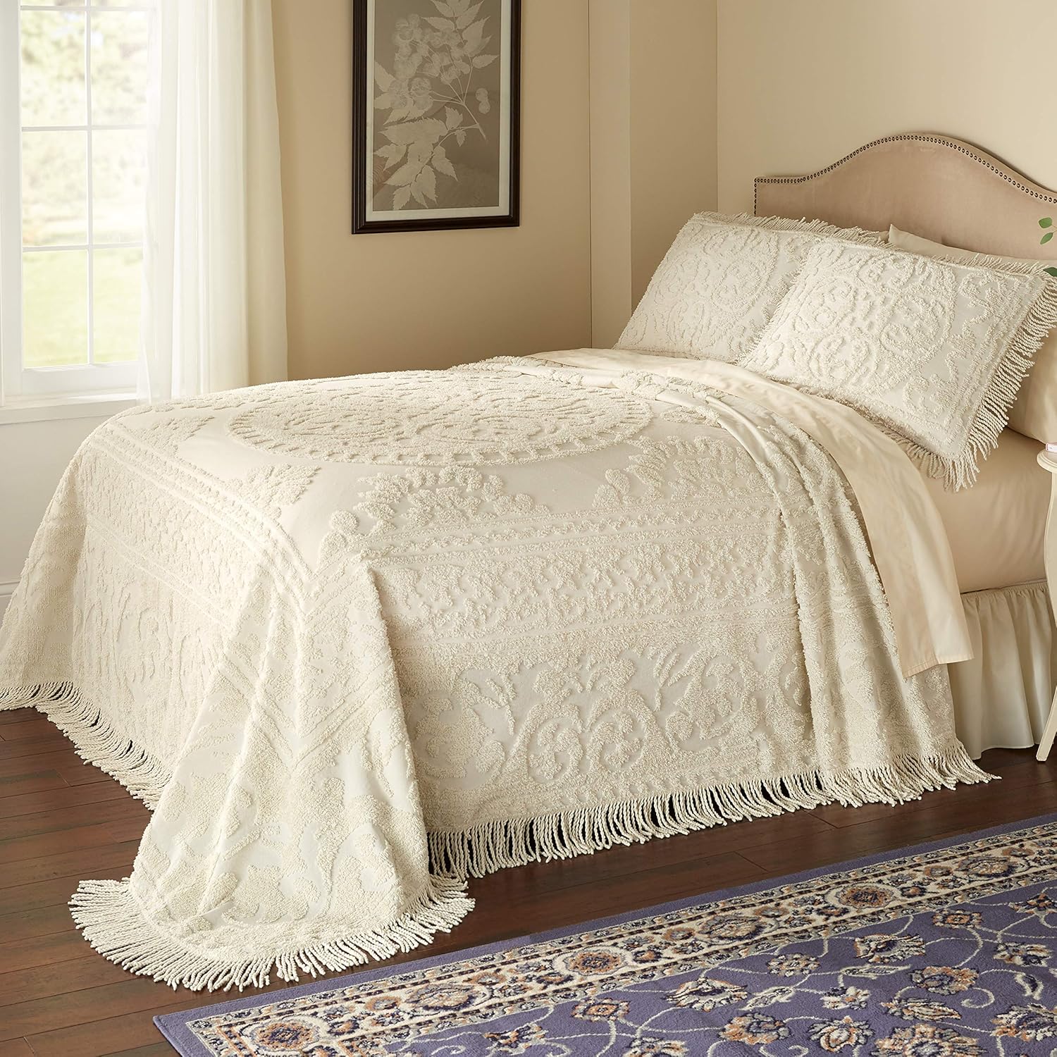 BrylaneHome Medallion Chenille Bedspread Twin, Gray Home & Kitchen