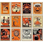 FYSUIMU 12 Pcs Vintage Halloween Wall Art Prints Orange Pumpkin Skeleton Witch Paper Posters Retro Picture Decoration for Home Gallery Living Room Office, Unframed, 8 x 10 Inch