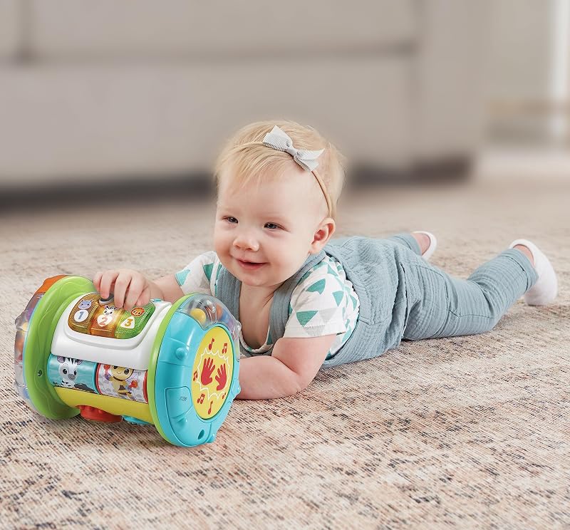 -Baby Rouleau Magique interactif 3 en 1, Jouet Multi-activités pour bébés à partir de 6 Mois, Tambour, Piano et Centre d'activités, Apprentissage de la Musique, enseigne Le vocabulaire de Base