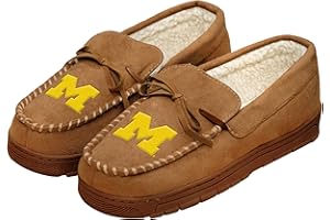 FOCO NCAA Michigan Wolverines Mens College Team Logo Moccasin Slippers, Tan, Small (7-8)