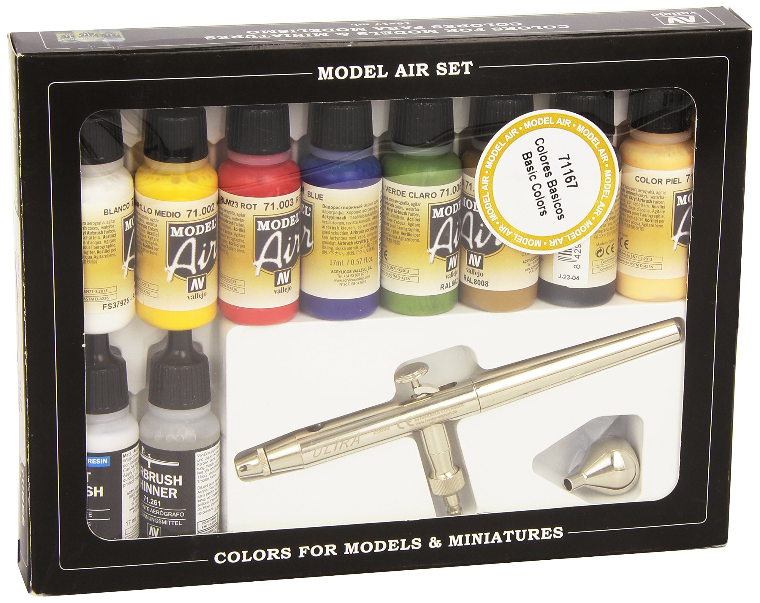 VallejoModel Air Basic Colors Ultra Airbrush Set