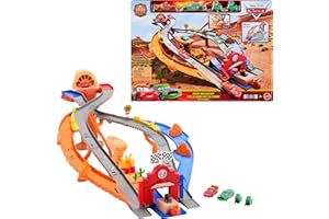 Mattel Disney and Pixar Cars Toy Playset, Lightning McQueen & Chicks Hicks & 2 Pitty Crew Vehicles, 2 Ways to Race, Race & Rescue Rescue Road Raceway