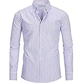 FAHIZO Men's Dress Shirt Button Down Plaid Regular Fit Casual Long Sleeve