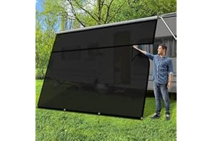 DIYSANI RV Awning Sun Shade Screen with Zipper 8'x15'3''(Fit for 16" Awning), 8.9 oz Mesh Sunscreen Camper Trailer Awning Shade Screen UV Blocker Completed Kits, Black