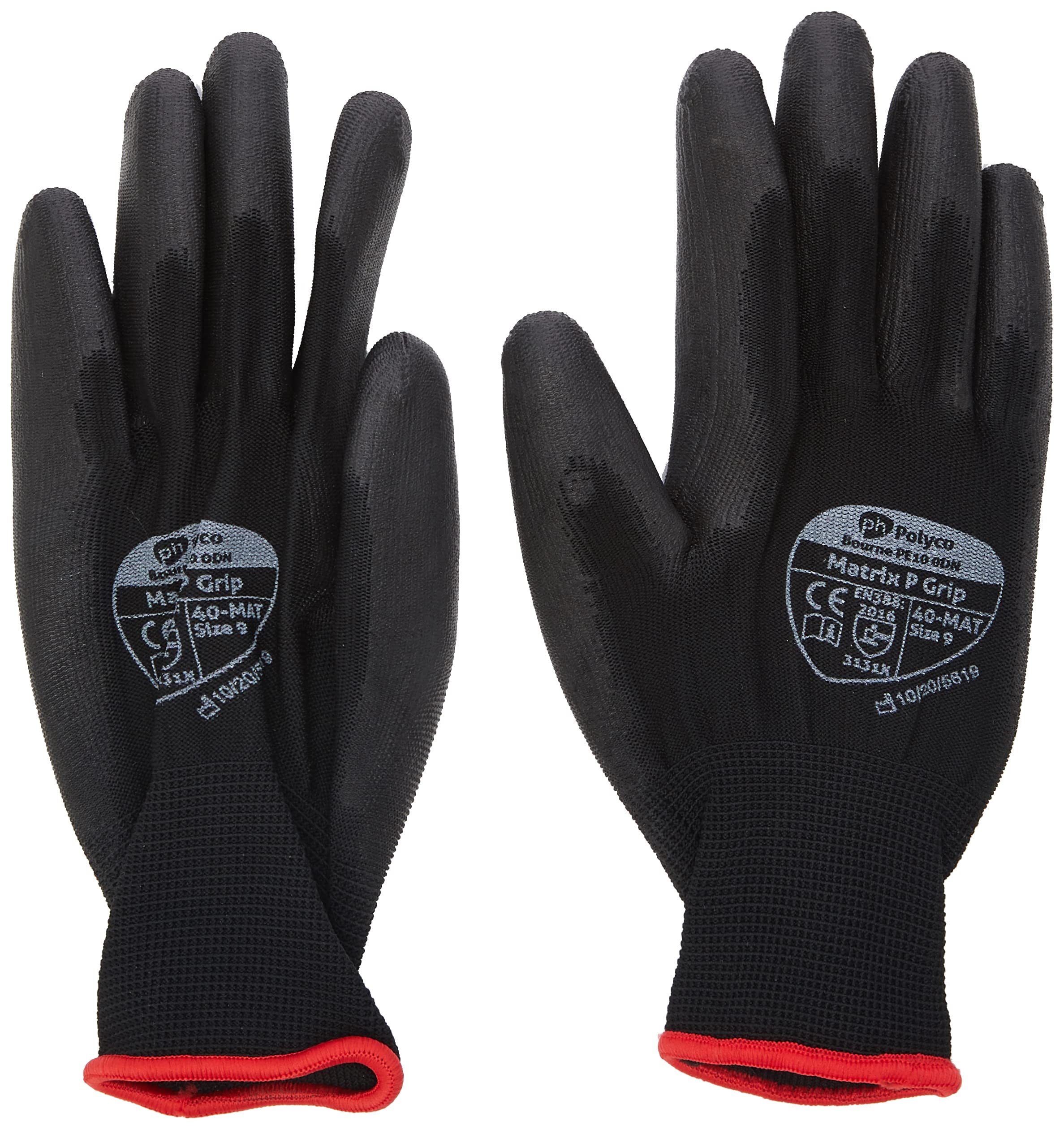 Polyco Matrix P PU Palm Coated Grip Gloves - Single Pair , 9/Large Size , black