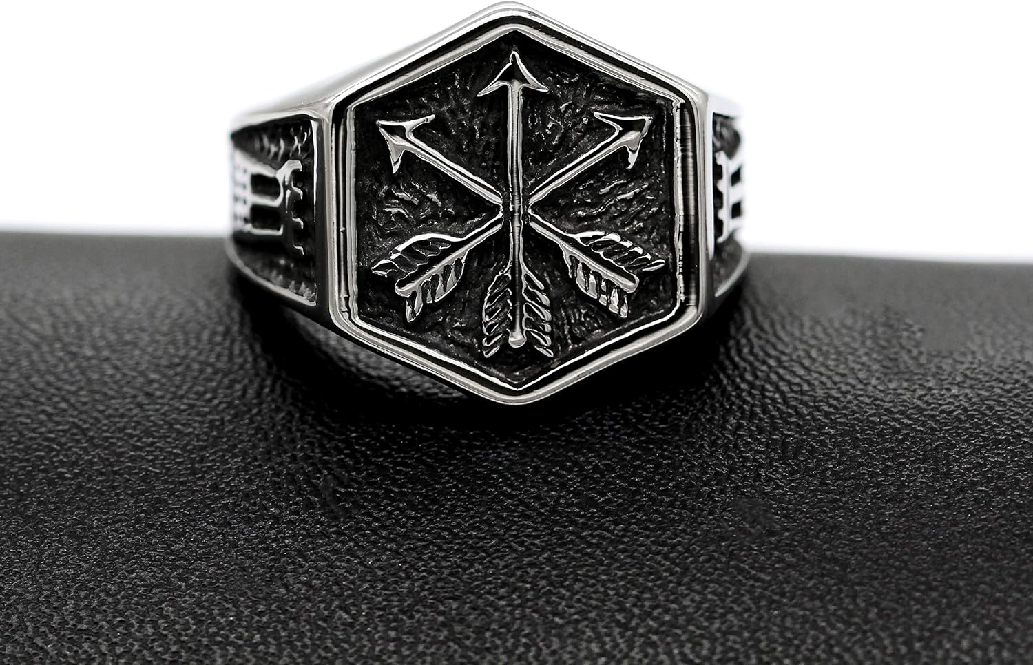 Uloveido Wide Stainless Steel Gothic Arrow Jewelry Hexagon Ring for Men Boys Sail Cocktail Ring for Anniversary Birthday Gift Y522 - Image 4