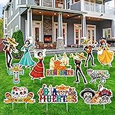 Amyhill 12 Pcs Day of the Dead Yard Decorations Halloween Outdoor Signs Decorations Dia De Los Muertos Decor Sugar Skull Sign Waterproof Mexican Fiesta Festival Party Supplies for Garden Lawn Patio