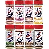 Tasty Bomb Vegan Popcorn Seasoning Variety Pack – 8 Gourmet Flavors – Dill Pickle, Sugar Cookie, Gingerbread, Pumpkin Pie, Apple Pie, Cinnamon Swirl, Caramel Corn & Spicy Chipotle – All‑Natural, Non‑GMO & Gluten‑Free
