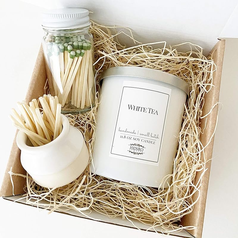 Candle & Match Striker Gift Set Handmade, Small batch natural soy tumbler jar