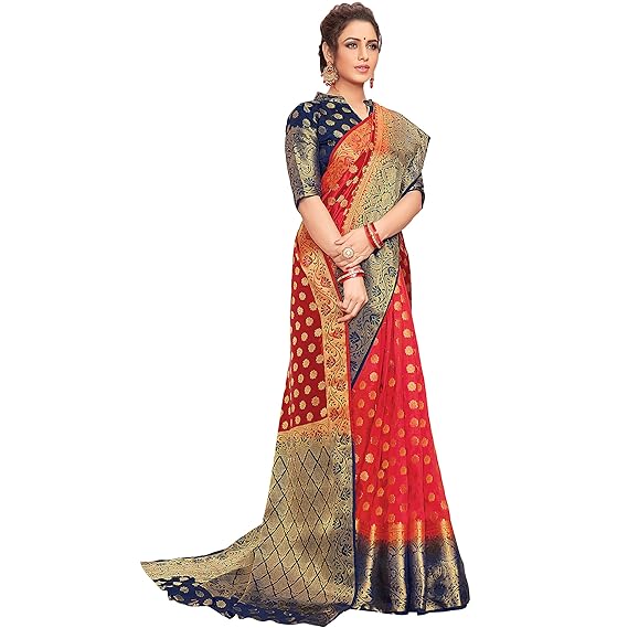 Silk Blend Woven Design Saree[R_GOLDGM10051SR03_Red]