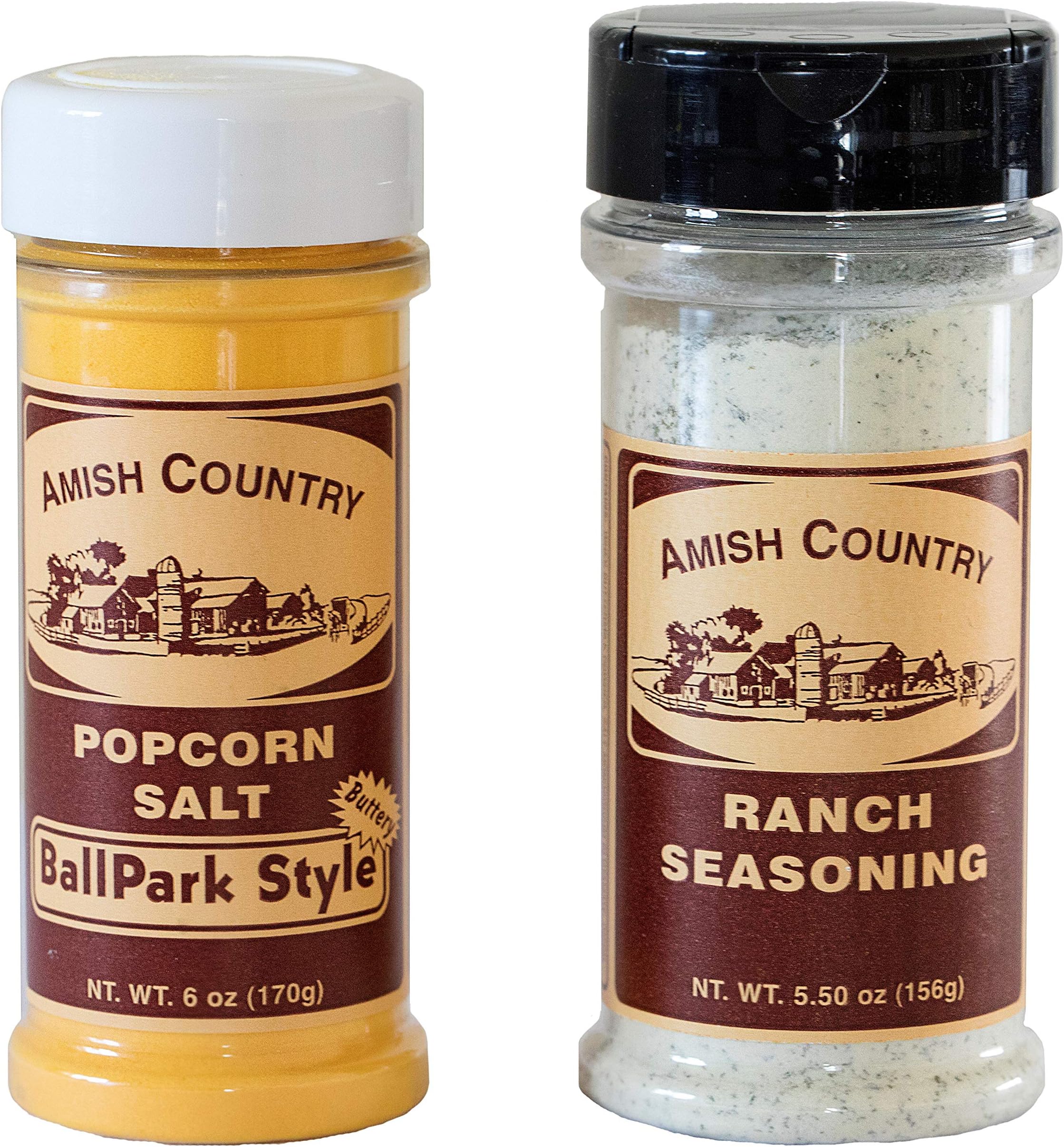 Amish Country PopcornSeasoning Variety Pack | BallPark Style ButterSalt - 5.5 oz and Ranch - 5.5 oz Popcorn Seasoning | Old Fashioned, Non-GMO and Gluten Free