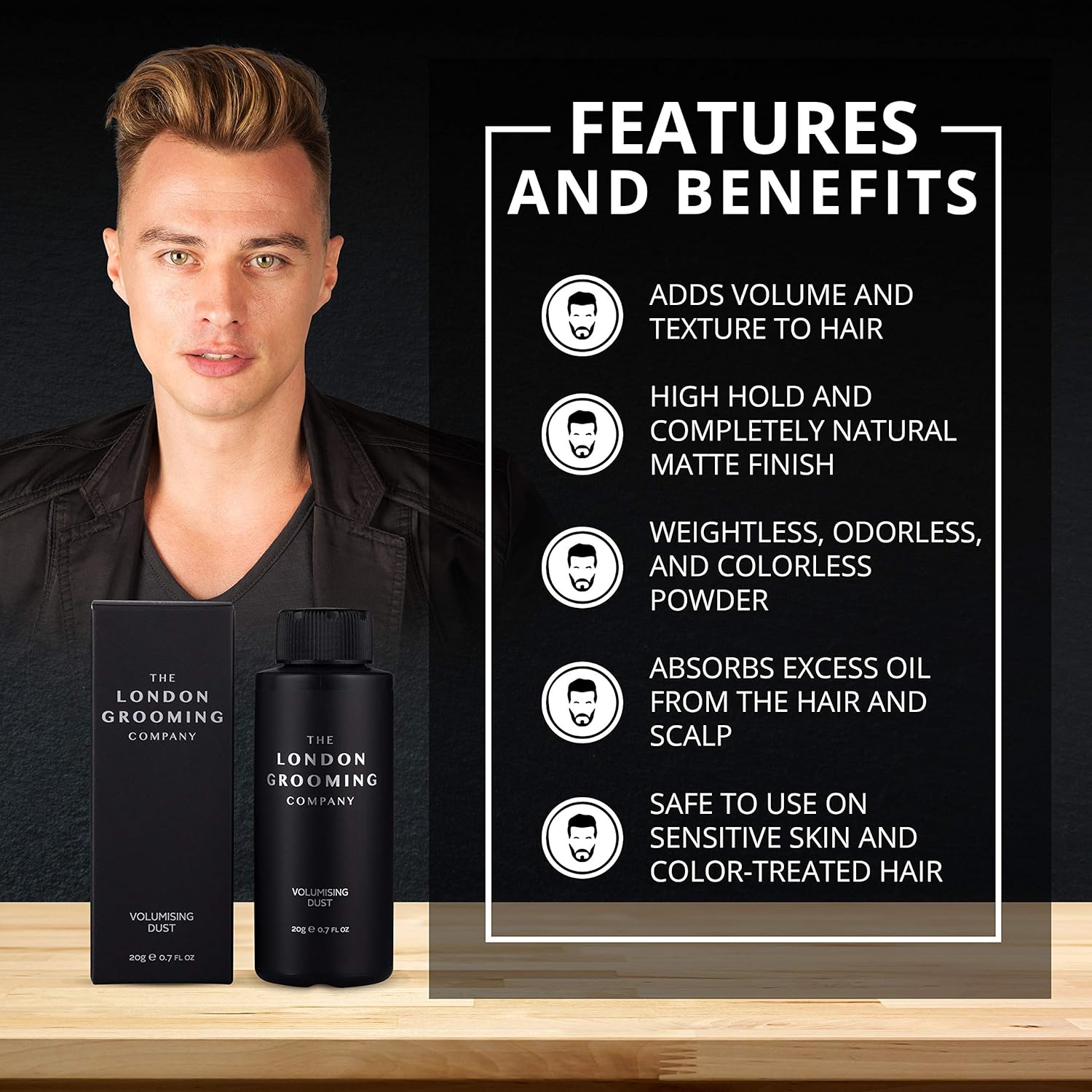 The London Grooming Company Volumizing Matte Styling Texturizing Hair Powder for Men, 0.7oz (20gm) Shaker Bottle: Beauty