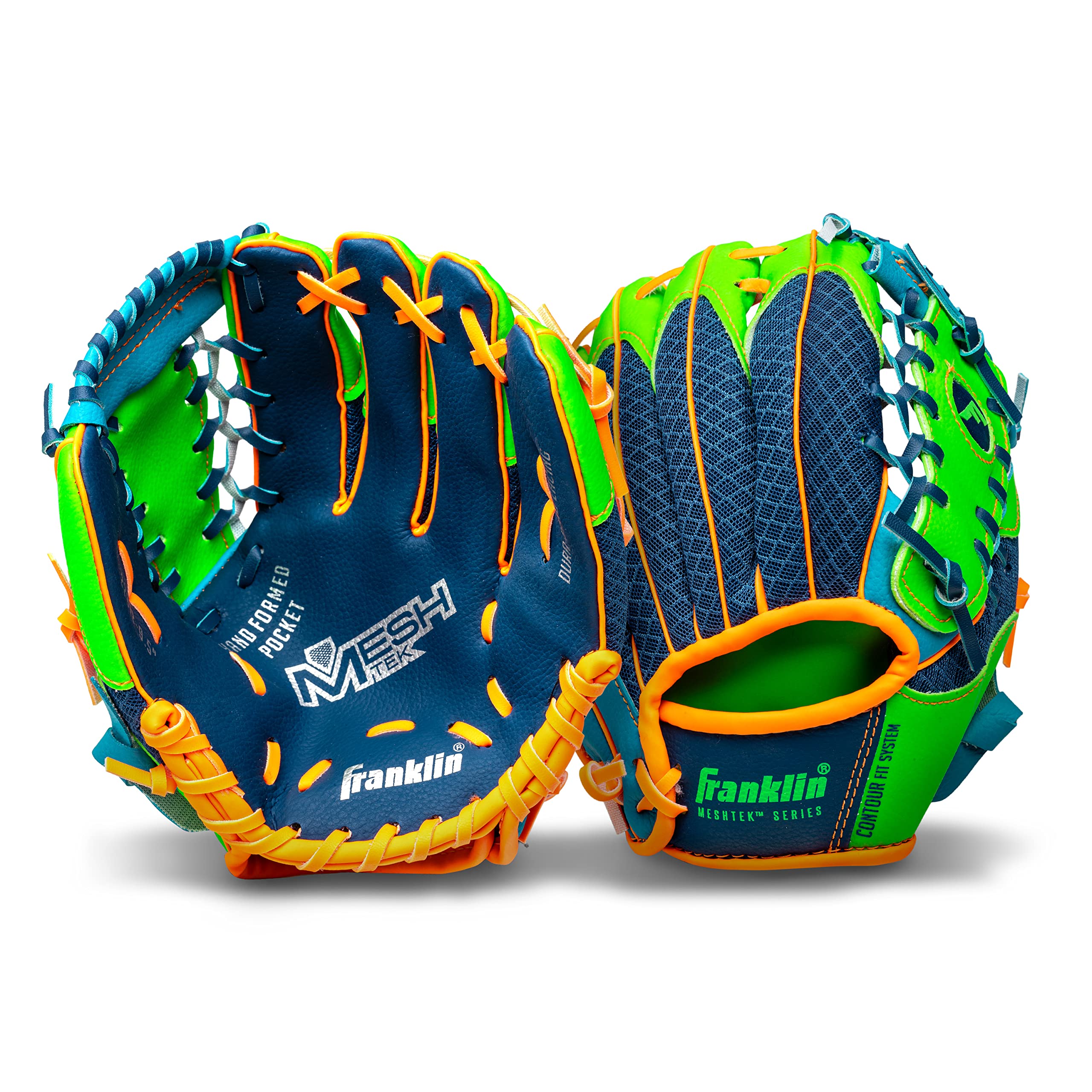 Franklin Sports Kids Baseball Glove + Foam Ball Sets - Meshtek Youth Teeball Gloves for Kids + Toddlers - Left + Right Hand Throw - 9.5