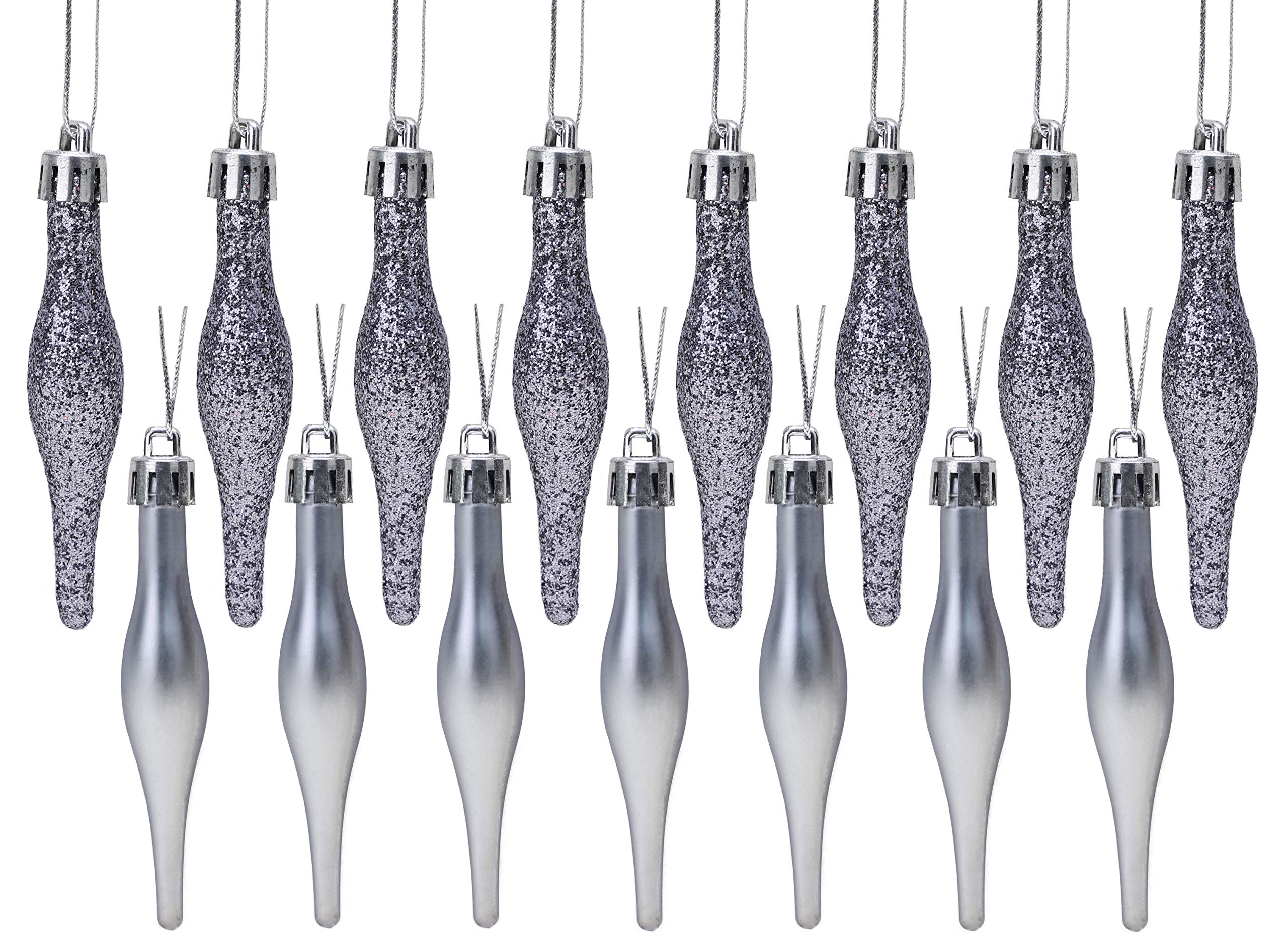 Christmas Concepts® Pack Of 15-8.5cm, 85mm (3.4") Droplet Baubles - Matte & Glitter Design - Christmas Baubles (Graphite Grey)