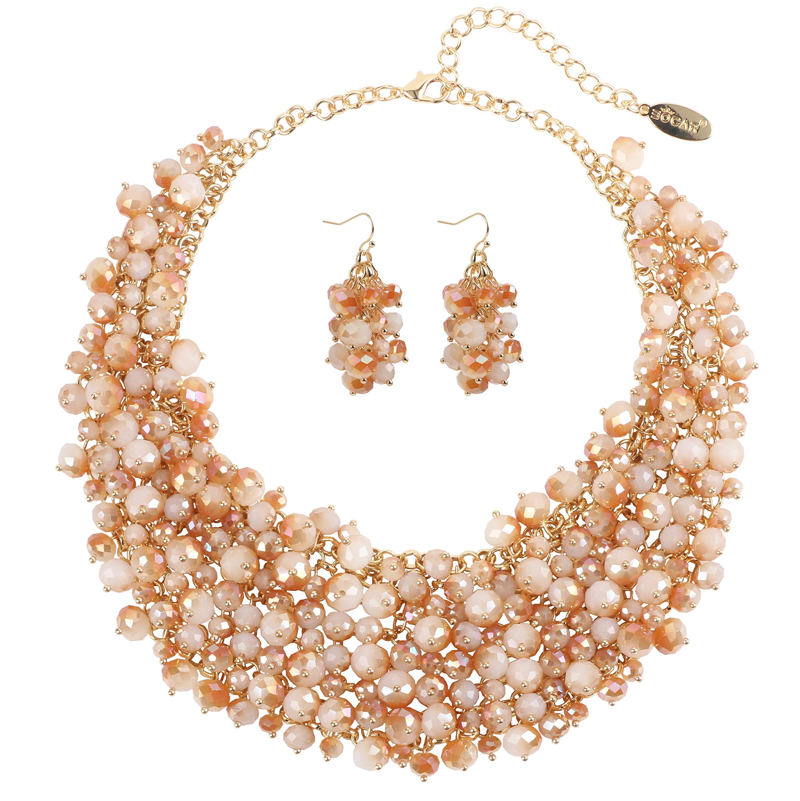 Bocar Fashion Crystal Chunky Collar Statement Necklace Earring Set for Women Gift (NK-10260-Champagne White)