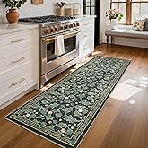 GarveeHome 2x6 Floral Boho Runner Rug for Hallways Non Slip, Vintage Leaf Kitchen Rugs Washable Rug for Bedroom, Low Pile Soft Green Runner Botanical Carpet for Dorm Entryway Laundry Room