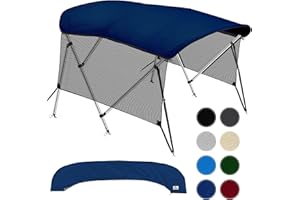 KNOX Universal 3 Bow Bimini Tops for Boats with Detachable Mesh Sidewalls, 900D Marine Canvas, Sun Shade Boat Canopy Kit, Bimini Top Hardware, Frame, Support Poles, Storage Boot, 73-78" W, Navy Blue