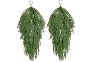 Palonu 2 Pcs Christmas Norfolk Pine Teardrop Swag, 23.6 inch Green Teardrop Swag Faux Greenery Ornaments for Xmas Door Table Mantle Fireplace Indoor Outdoor Decor