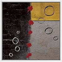 SIGNWIN Framed Canvas Wall Art Red X and Black Circle Over Yellow, Silver Gray Concrete Abstract Texture Mixed Media Modern Art Industrial Dramatic for Living Room, Bedroom, Office - 16