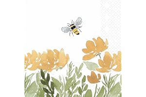 Boston International Cocktail Napkins Disposable 3-Ply Paper Party Napkin Pack, 5" x 5", Bee Field, 20-Count
