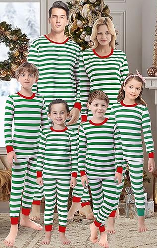 shelry Matching Family Pajamas Christmas Green Striped Pjs Jammies