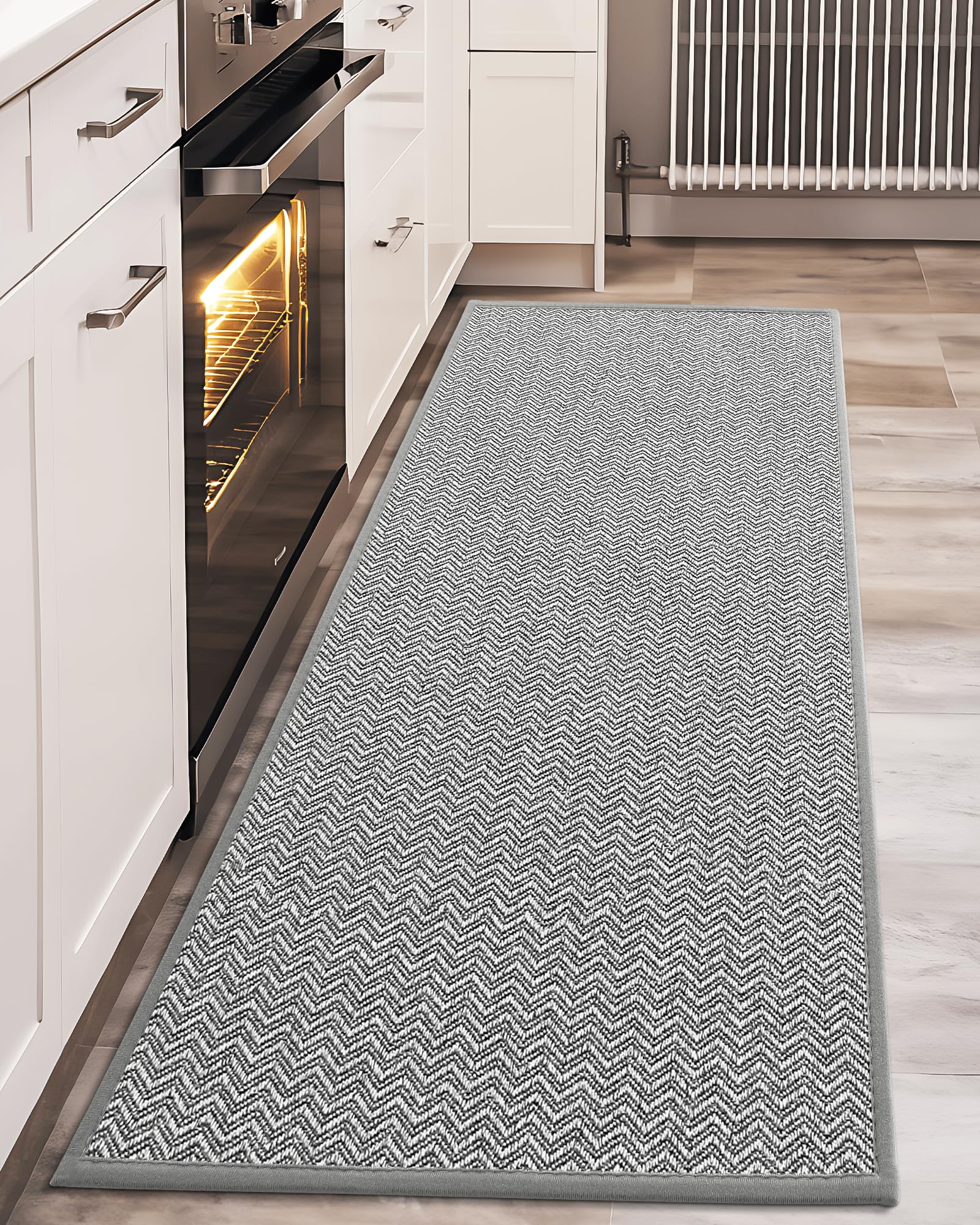 COLOR&GEOMETRY Non Slip Washable 44 x 200 cm, Rubber Backed Long Runner Rug, Easy to Clean Quick Dry Floor Mats for Kitchen, Hallway, Laundry Room (Light Grey) — image 1