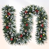 Christmas Garland,Christmas Garland with Lights, Christmas Decoration,9FT/2.7M, for Mantle, Home, Stairs, Fireplace, Porch, Door,Indoor/Outdoor (Green)