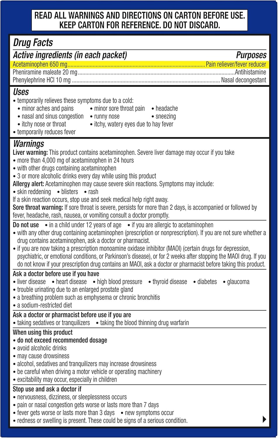 Theraflu Cold and Flu Medicine for Adults and Children 12+, Multisymptom Flu and Sore Throat Relief Powder Packets, Apple Cinnamon Flavor - 6 Count: Health & Personal Care