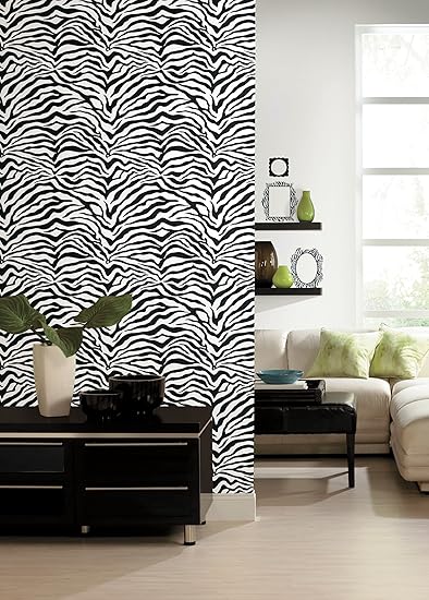 Wall In A Box Wib1014 Zebra Accentuated Wallpaper Black White Zebra Wall Decals Amazon Com
