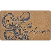 KFXHANGD Coastal Octopus Door Mat, Nautical Octopus Welcome Front Door Mat Outside Entrance, Coastal Ocean Beach Artificial C