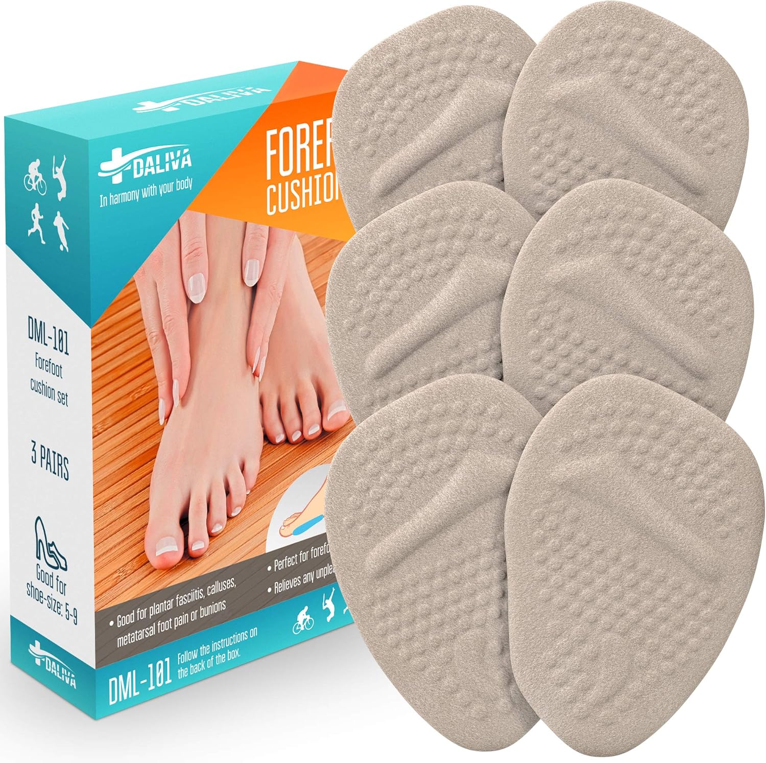 Ball of Foot Cushion Inserts (3 Pairs) - Metatarsal Pads for Men and Women - Foot Pain Relieve Sticky Shoe Pads - Comfortable Anti Slip Shoe Insoles - Shoe Adhesive Pads: Health & Personal Care