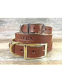 Handmade Personalized Brown Leather Dog Collar with FREE Name, Pick Your Font