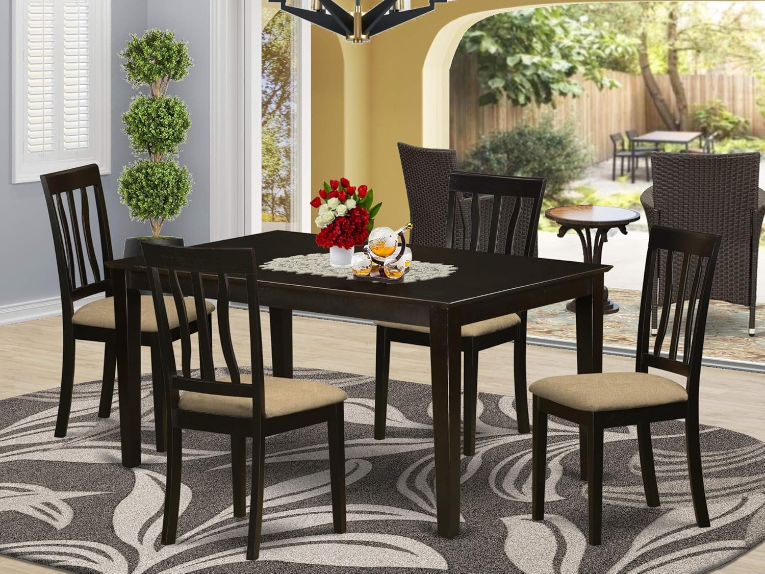 Amazon Com East West Furniture Caan5 Cap C Wooden Dining Table Set 5 Piece Cappuccino Color Linen Fabric Dining Room Chairs Seat Cappuccino Finish Wood Dining Table And Frame Table