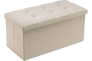 Youdesure Folding Storage Ottoman Bench, Footrest Couch for Living Room, 30 inch Storage Bench with Padded Seat for Bedroom Hallway, Holds up to 350lbs, Linen Fabric Beige