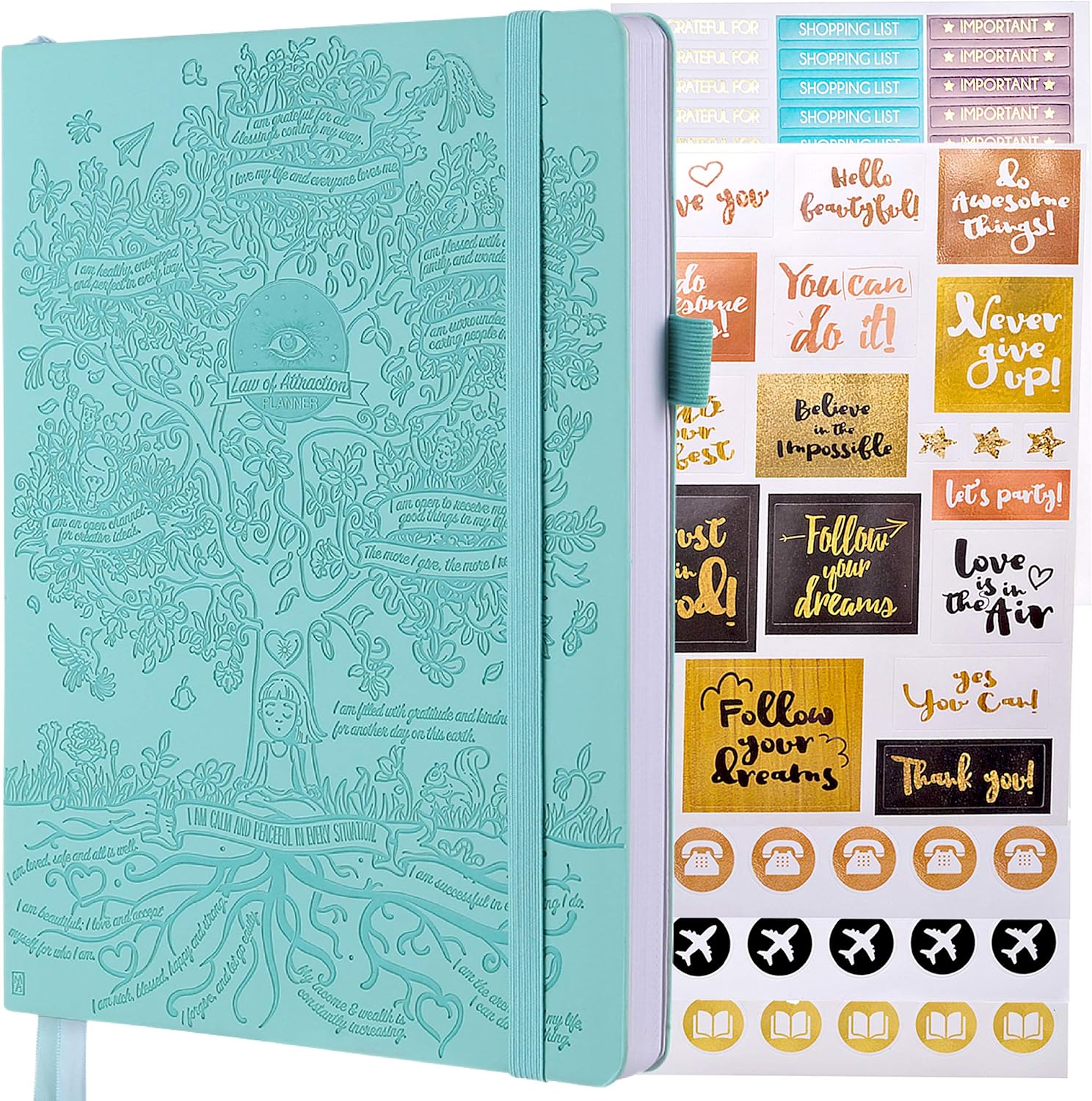 Deluxe Law of Attraction Life Planner - A 12 Month Journey to Increase Productivity, Passion, Purpose & Happiness - Happy Weekly Goal Planner, Organizer & Gratitude Journal + Planner Stickers