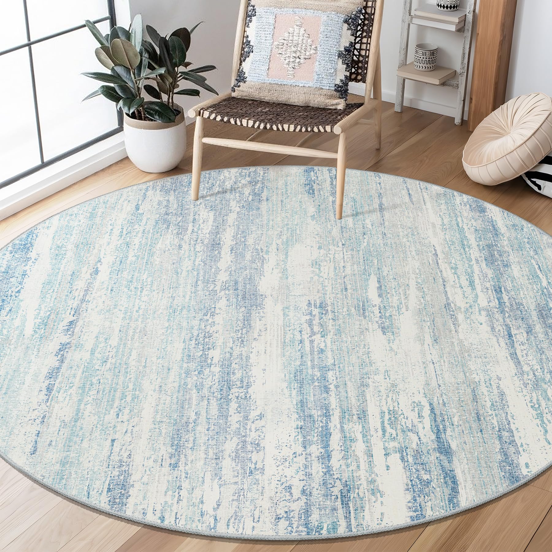 MUJOO Round Rugs 5ft,Circle Area Rug Washable,Circular Rugs for Living ...