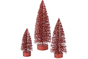 Vickerman 5"/7"/9" Red Glitter Oval Artificial Christmas Tree, Unlit - Faux Christmas Tree Set - Seasonal Indoor Home Decor