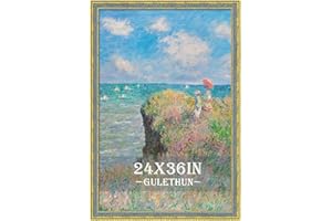 GULETHUN 24x36 Picture Frame Gold - Vintage Photo Frame 24 by 36, Retro Home Decor Wall Hanging Gallery Frames, Sturdy, Plexiglass, Ornate Gold Raised Poster Frame for Vertical & Horizontal Display