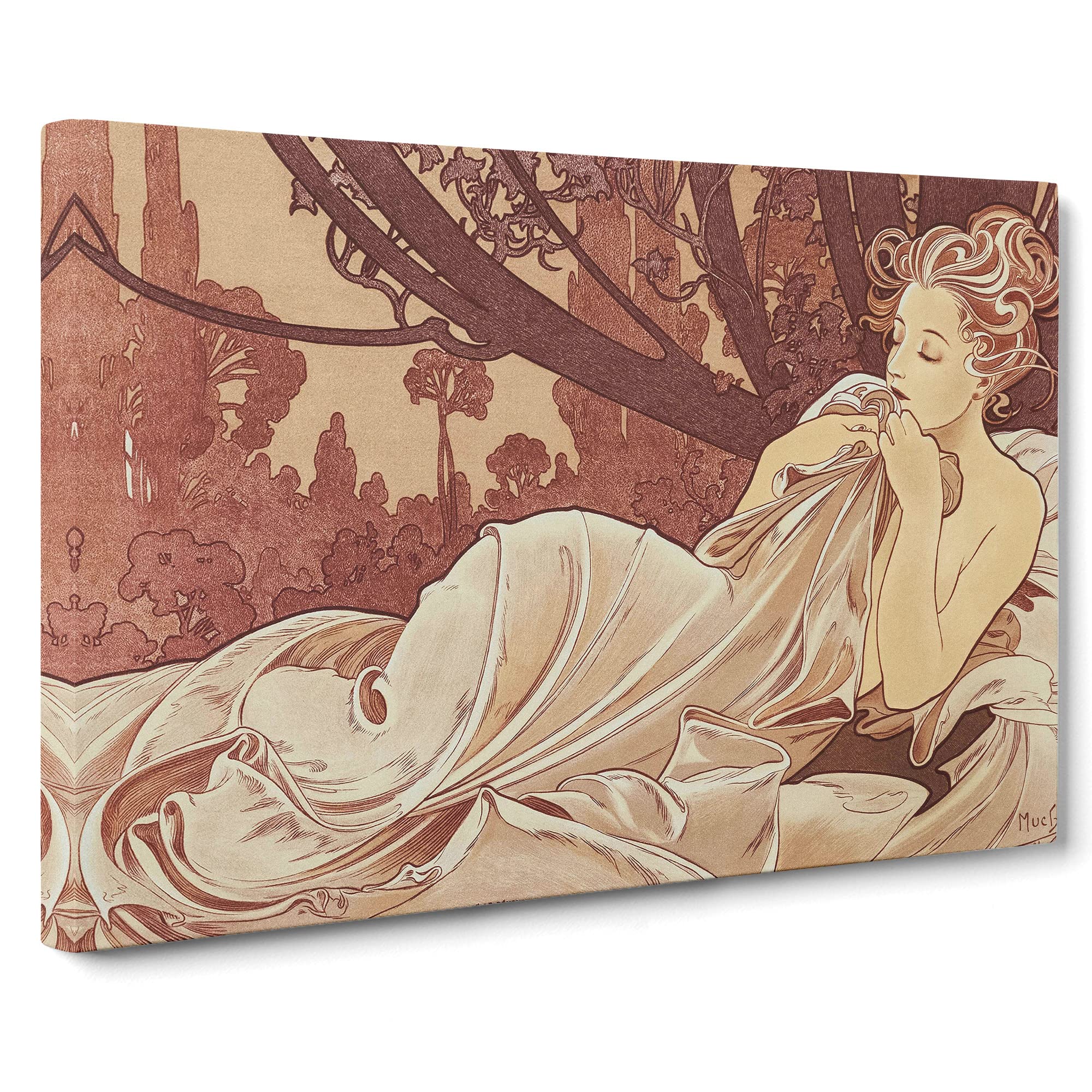 Dusk By Alphonse Mucha Canvas Print | Gallery Wrapped 30mm Frame Wall Art | 20x14 inches | Ready to Hang | Classic Picture | Living Room Bedroom Lounge Office