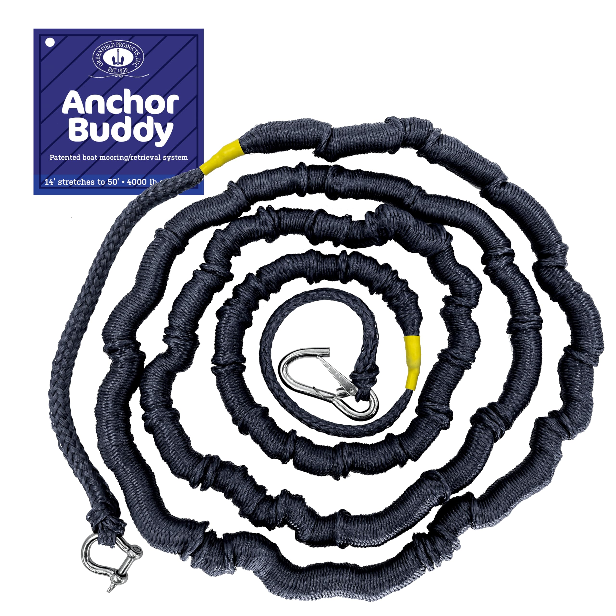 Photo 1 of Greenfield Anchor Buddy, The Original Bungee Anchor Line for Boats. 14ft to 50ft Stretch. Elastic Anchor Rope, Bungee Anchor Line.