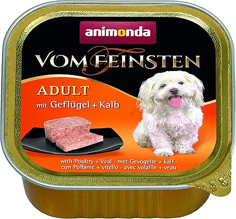 Animonda Vom Feinsten Adult Hundefutter Nassfutter Fur Ausgewachsene Hunde Mit Geflugel Und Kalb 22 X 150 G Amazon De Haustier