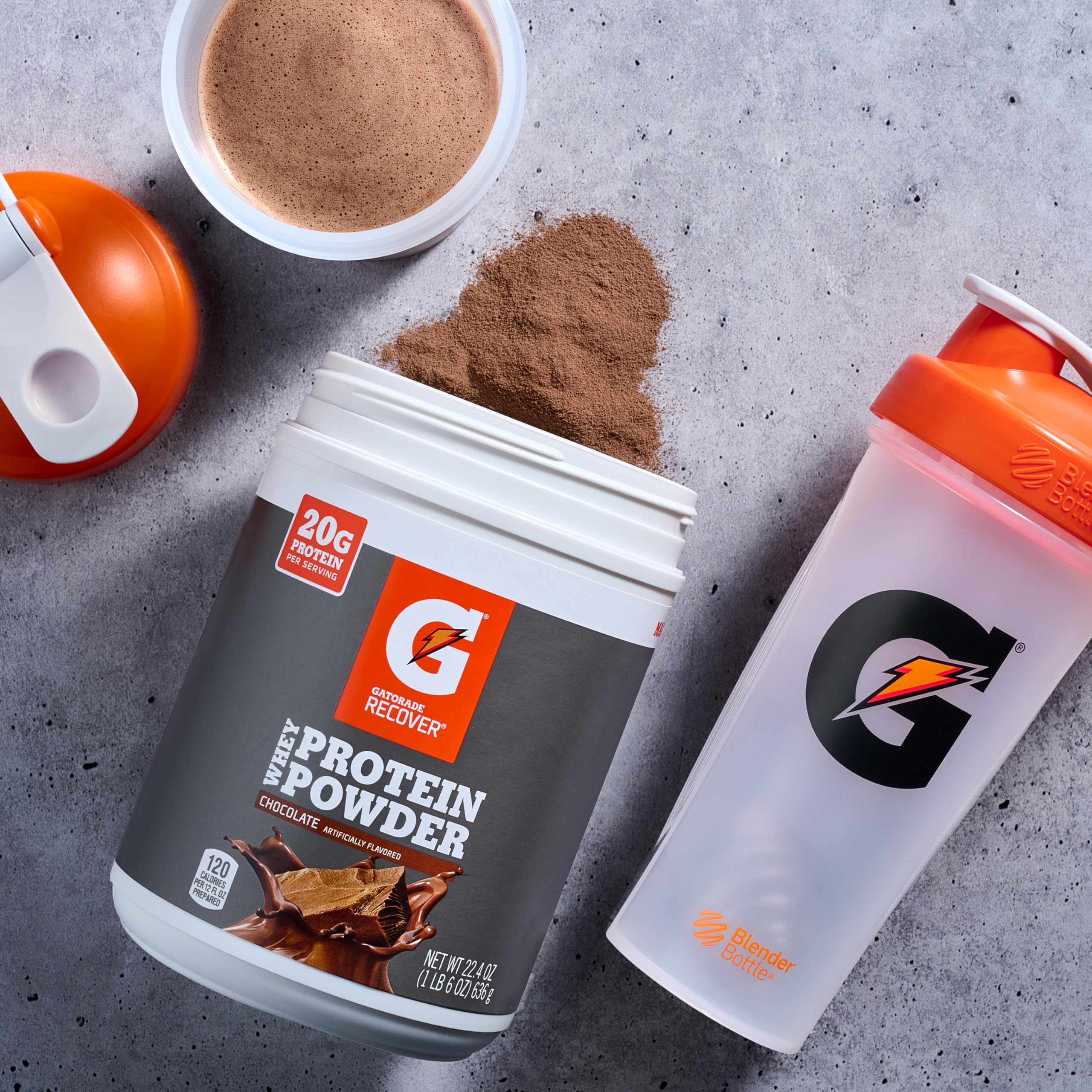 Gatorade Whey Protein Powder, Chocolate, 22.4 Ounce (20 servings per canister, 20 grams of protein per serving)