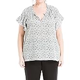 Max Studio Womens Plus Size Woven Flutter Sleeve Top